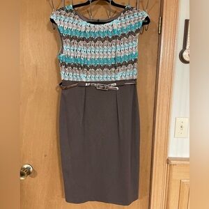 CONNECTED-Cute belted dress with Color block crocheted top